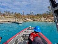 The USCGC Myrtle Hazard (WPC 1139) crew conducts assessments in the harbor of Rota on July 9, 2026, to gauge damage from Super Typhoon Bavi. U.S. Coast Guard crews continue to assess and rectify discrepancies to aids to navigation, waterways, and channel conditions across the Marianas following Super Typhoon Bavi. (U.S. Coast Guard photo by Lt. Drew Lovullo)