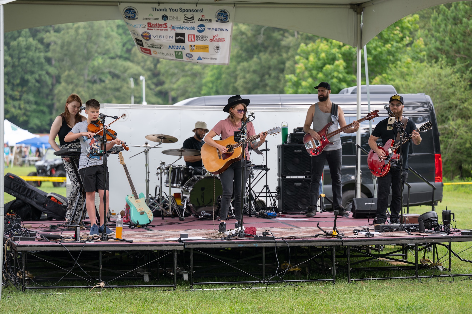 Sara Jones & the Hightones provide entertainment during the Arnold Engineering Development Complex 75th anniversary open house celebration June 27, 2026, at Arnold Air Force Base, Tenn., headquarters of AEDC. The public open house was held to coincide with the original June 25, 1951, dedication of AEDC. (U.S. Air Force photo by Keith Thornburgh)