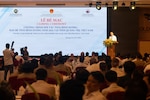 Mr. Hoang Nam, standing vice chairman of the Provincial People's Committee, delivers remarks during the Pacific Partnership 2026 and Pacific Friendship 2026 joint closing ceremony in Quang Tri, Vietnam, July 3, 2026.