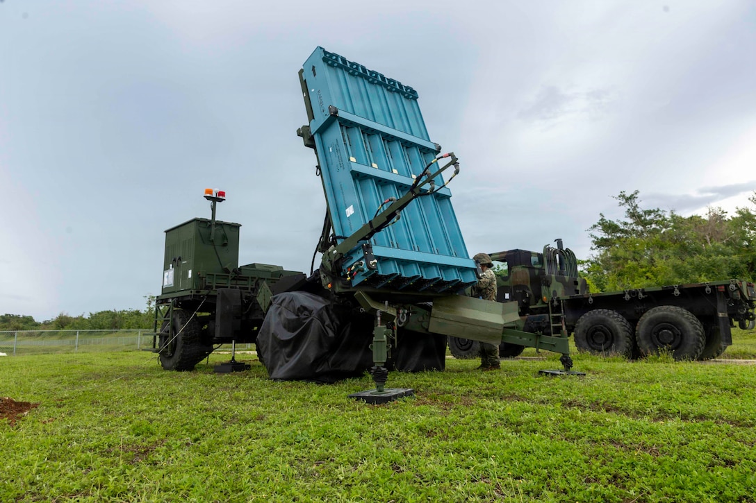 U.S. Marines with III Marine Expeditionary Force evaluate equipment readiness on the Medium-Range Intercept Capability system on Mason Range, Guam, June 24, 2026 in support of VALIANT SHIELD 2026. The MRIC provides a state-of-the-art missile system that defeats enemy cruise missiles and other manned and unmanned aerial threats. Exercises like VALIANT SHIELD allow Pacific Command Joint Forces the opportunity to integrate forces from all branches of service and with our allies to conduct precise, lethal, and overwhelming multi-axis, multi-domain effects that demonstrate the strength and versatility of the joint force and our commitment to a free and open Indo-Pacific. (U.S. Marine Corps photo by Lance. Cpl Benjamin Catindig)