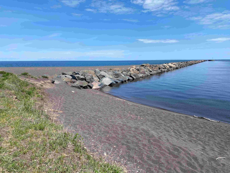 The Keweenaw Waterway Upper Entrance breakwater is pictured in this pre-construction image taken on June 3, 2026.