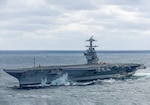 Pre-Commissioning Unit John F. Kennedy (CVN 79) transits the Atlantic Ocean during Builder's Sea Trials, Jan. 28, 2026. Builder’s Trials provide an opportunity to test ship systems and components at sea for the first time, and make required adjustments prior to additional underway testing.