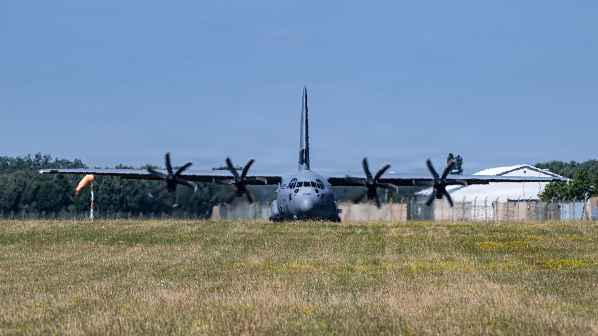A U.S. Air Force C-130J Super Hercules aircraft assigned to the 37th Airlift Squadron taxis on the flightline during a mission as part of a flying training deployment at RAF Mildenhall, England, July 8, 2026.