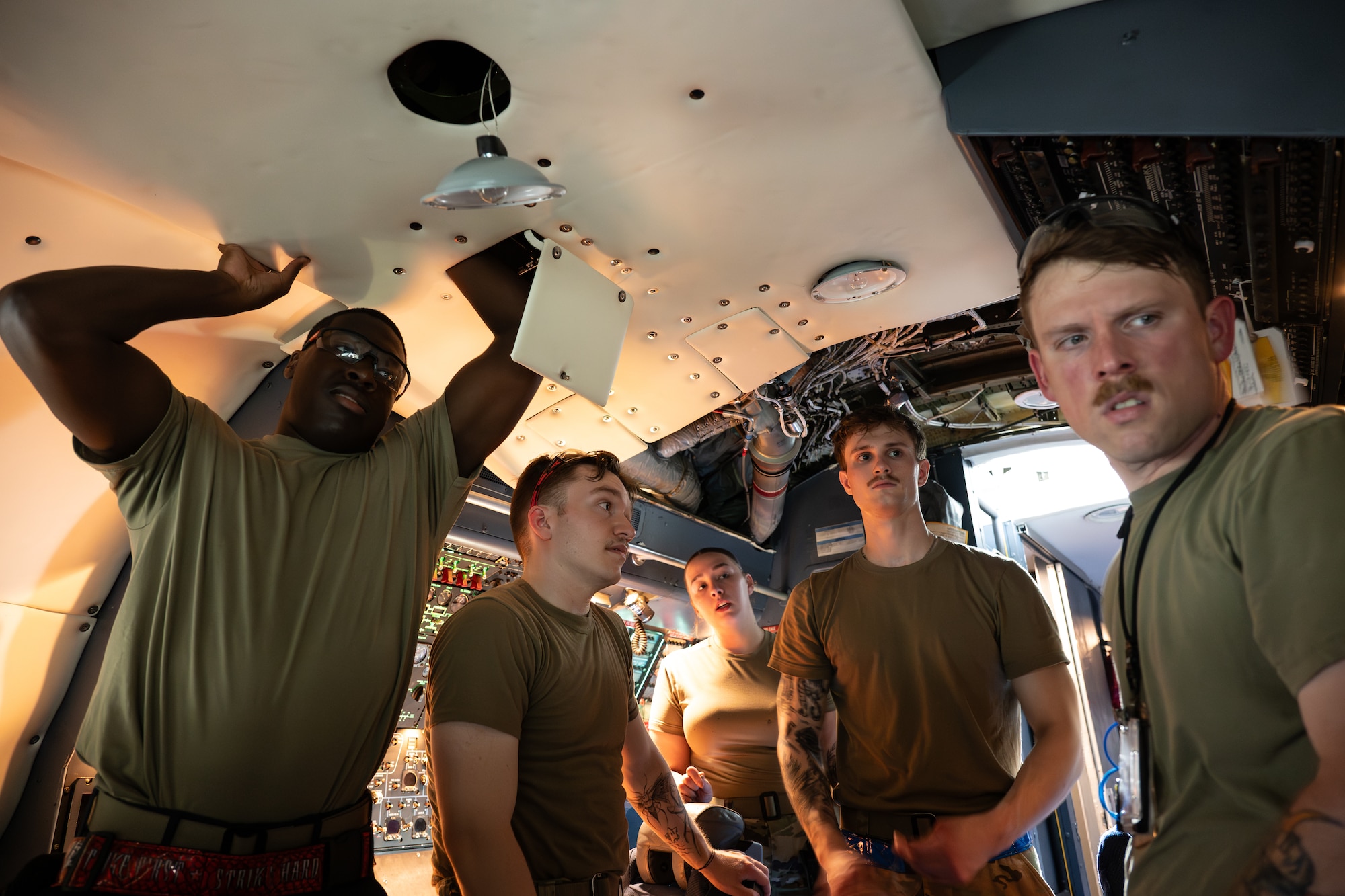 Photos show the Dover Air Force Base C-5M Galaxy Flight Deck Refurbishment project at Dover Air Force Base, Delaware, May 20-July 6, 2026. The project restored worn interior areas of a C-5M Super Galaxy, including the flight deck, crew seating, crew tables and ceiling panels, during the aircraft’s scheduled Major Isochronal Inspection without adding maintenance downtime. Tail 6020 was the first aircraft completed under Dover’s C-5M refurbishment pilot effort, which aims to return cleaner, more functional aircraft spaces to the flight line. (U.S. Air Force photos by Senior Airman Keira Rossman)