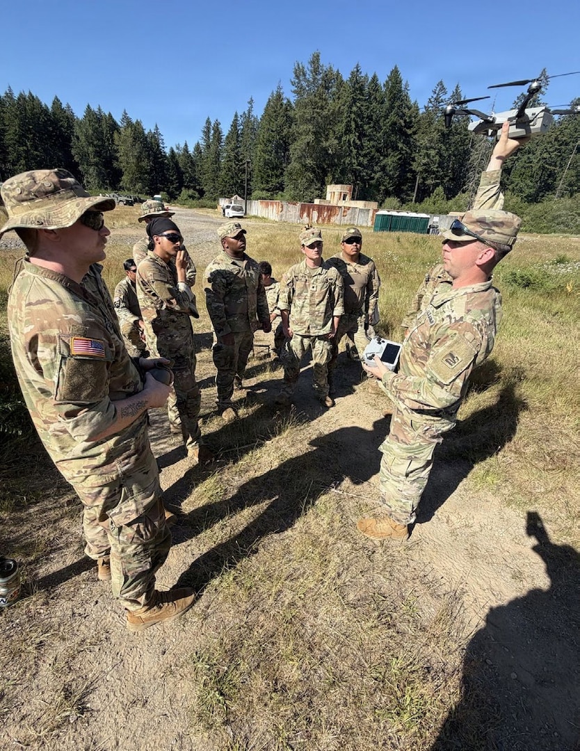 Soldiers from Washington National Guard's 3rd Battalion, 161st Infantry Regiment train with the Bumblebee drone system, June 17, 2026, at Joint Base Lewis-McChord, Washington.
