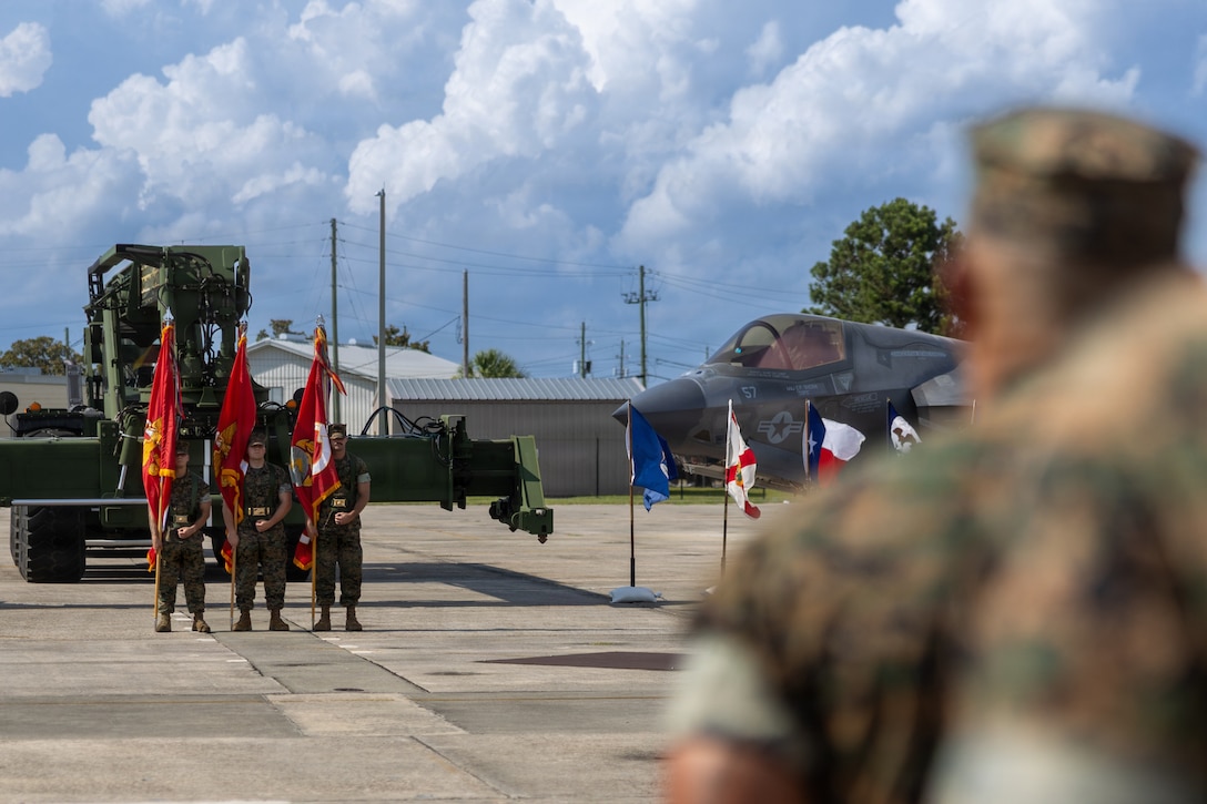 U.S. Marines with Marine Aircraft Group 31, 2nd Marine Aircraft Wing, stand in formation during a Change of Command ceremony at Marine Corps Air Station Beaufort, South Carolina, June 26, 2026. The ceremony recognized Col. Michael R. Cassidy for his service, leadership and dedication to the unit while welcoming Col. Clayton D. Gard III. (U.S. Marine Corps photo by Lance Cpl. Carl J. Walters)