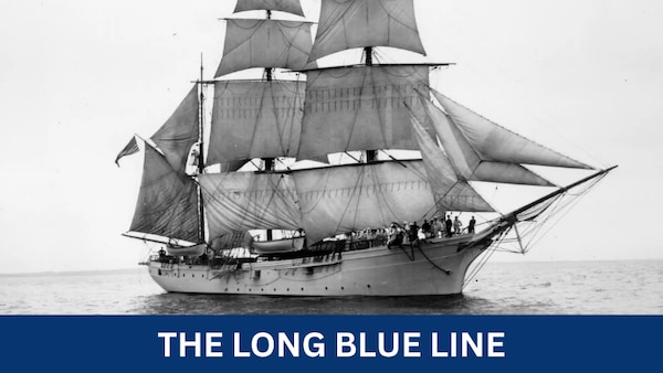 A title card for the Revenue Cutter Service Academy Story featuring the USRC Chase in the late 1800s.