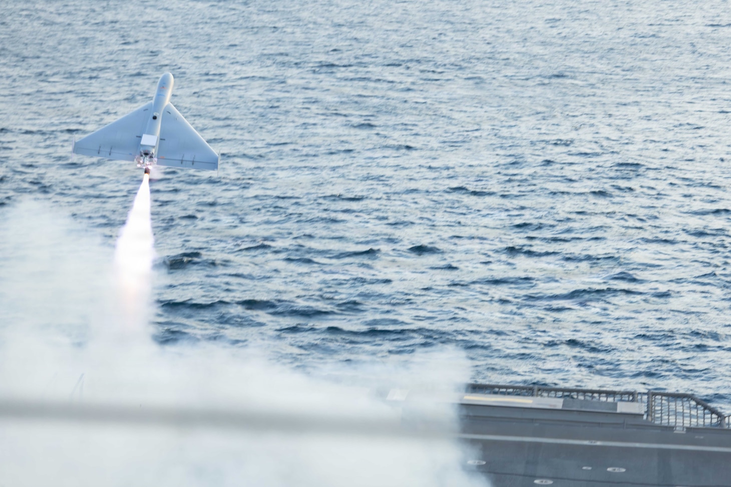 A Low-cost Unmanned Combat Attack System (LUCAS) launches from the flight deck of the Independence-class littoral combat ship USS Santa Barbara (LCS 32) while operating in the Arabian Gulf, Dec. 16, 2025. Prior to the launch, Naval Air Warfare Center Weapons Division’s Shipboard Weapons Integration Team validated that the ship could safely store, move, and handle the system at sea. Task Force 59 operated the LUCAS drone as part of Task Force Scorpion Strike operations.