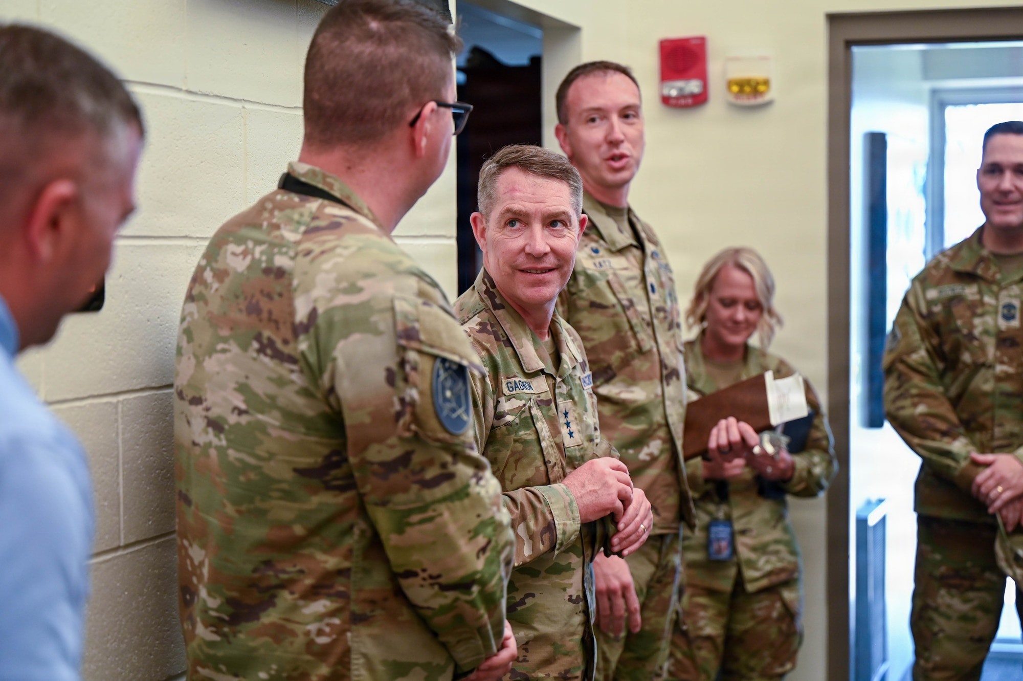 Lt. Gen. Gregory J. Gagnon, commander of U.S. Space Force Combat Forces Command, visits the 178th Wing at Springfield Air National Guard Base, Ohio, July 9, 2026. Gagnon recognized the 178th for providing temporary workspace to Guardians assigned to the 76th Intelligence, Surveillance and Reconnaissance Squadron while renovations are underway at Wright-Patterson Air Force Base. (U.S. Air National Guard photo by Senior Airman Josh Kaeser)