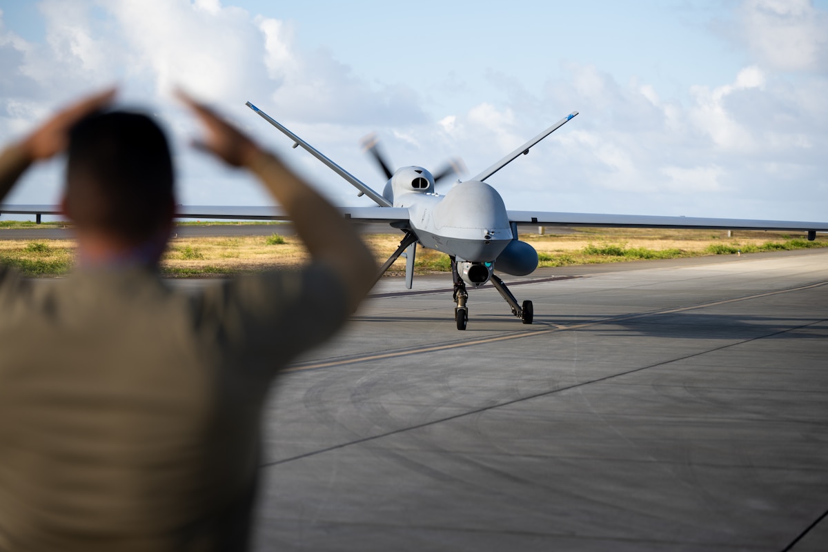 MQ-9 Reaper aircraft and assigned personnel in Hawaii, Aug. 7, 2024. The MQ-9 Reaper is a remotely piloted aircraft designed to provide persistent intelligence, surveillance, and reconnaissance, as well as precision strike capabilities. (U.S. Air National Guard photo by Tech. Sgt. Joseph Pagan)