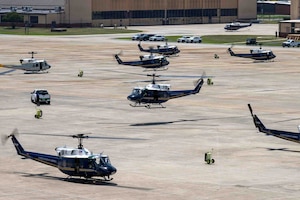 UH-1N Huey assigned to the 1st Helicopter Squadron taxis into position before an Elephant Walk.