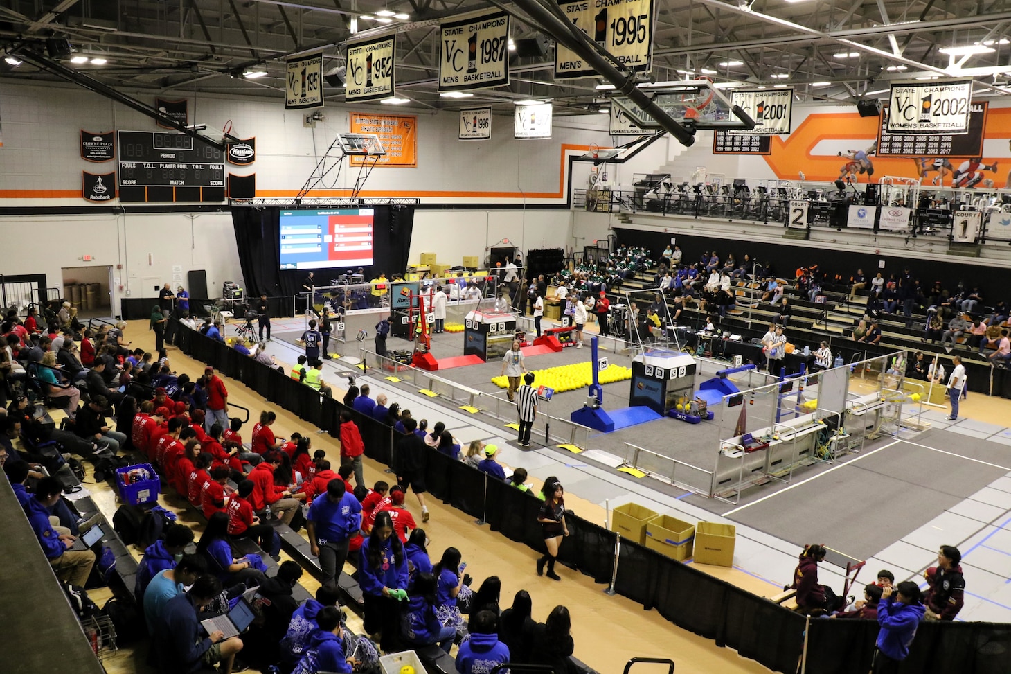 Teams compete on the field during the Ventura College FIRST Robotics Competition at the Ventura College Sportsplex in Ventura, Calif., March 15.
