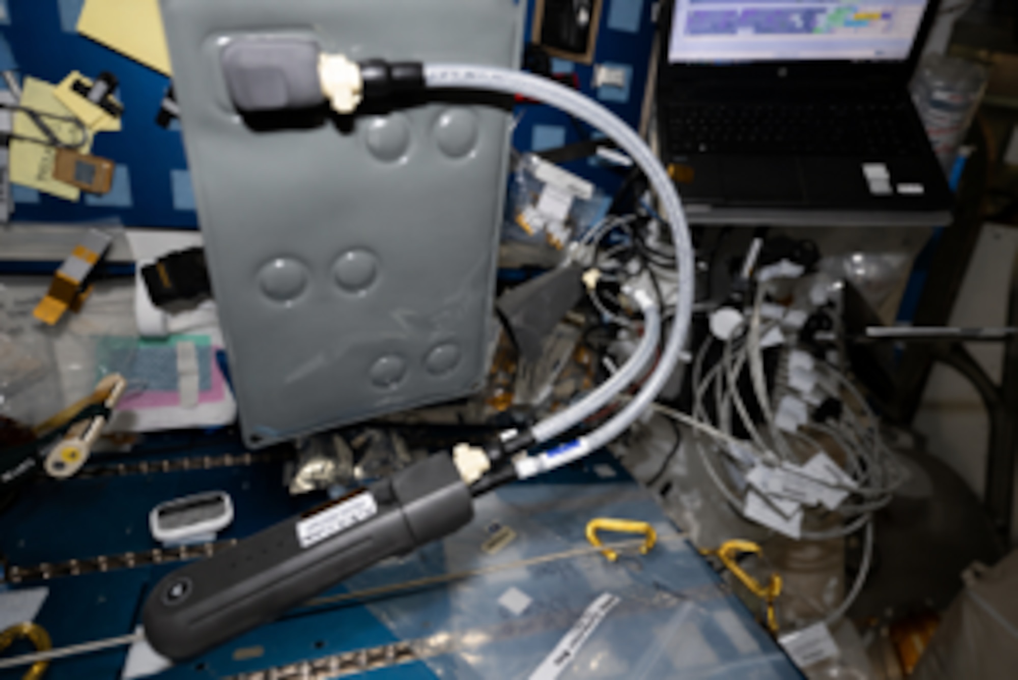 An Advanced Inflight Relief Universal System (AIRUS) is shown aboard the International Space Station following its arrival on SpaceX Crew-12, launched Feb. 13, 2026. Originally developed through the AFWERX Sky High Relief Challenge to improve quality of life for military aviators, the Airion AIRUS system transitioned from supporting Airmen to serving as a technology demonstration for NASA astronauts. The demonstration highlights how AFWERX, a division within the Air Force Research Laboratory's Technology Transition Office, accelerates innovative solutions from operational military needs to broader applications that support human spaceflight. (Courtesy photo/NASA)