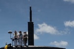 JOINT BASE PEARL HARBOR-HICKAM, Hawaii (July 9, 2026) – U.S. Sailors assigned to Los Angeles-class fast-attack submarine USS Jefferson City (SSN 759) conduct mooring operations as Jefferson City arrives at Joint Base Pearl Harbor-Hickam during its change of homeport, July 9, 2026. Jefferson City is assigned to Submarine Squadron 7 and is capable of supporting various missions, including anti-submarine warfare, anti-surface ship warfare, strike warfare, and intelligence, surveillance, and reconnaissance. (U.S. Navy photo by Chief Mass Communication Specialist Omar A. Dominquez)