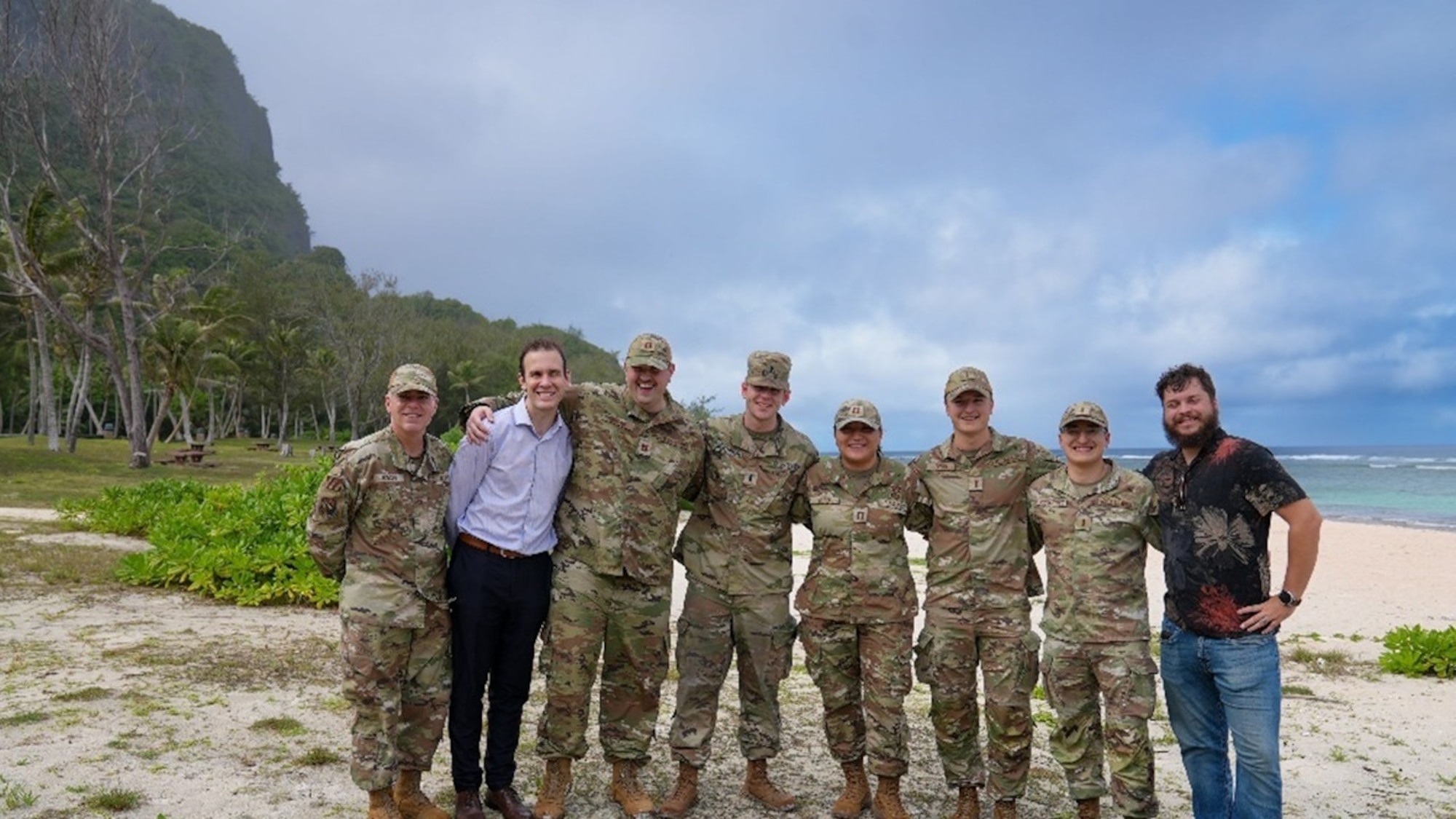 Chief Master Sgt. Timothey C. Hodgin, Command Chief, Air Force Research Laboratory, and his team pose for a photo at Andersen AFB, Guam. As part of an initiative to operationalize the lab, members of the AFRL workforce gained firsthand experience in the world’s most strategic and contested environments. (U.S. Air Force photo by Allegra Czerwinski)