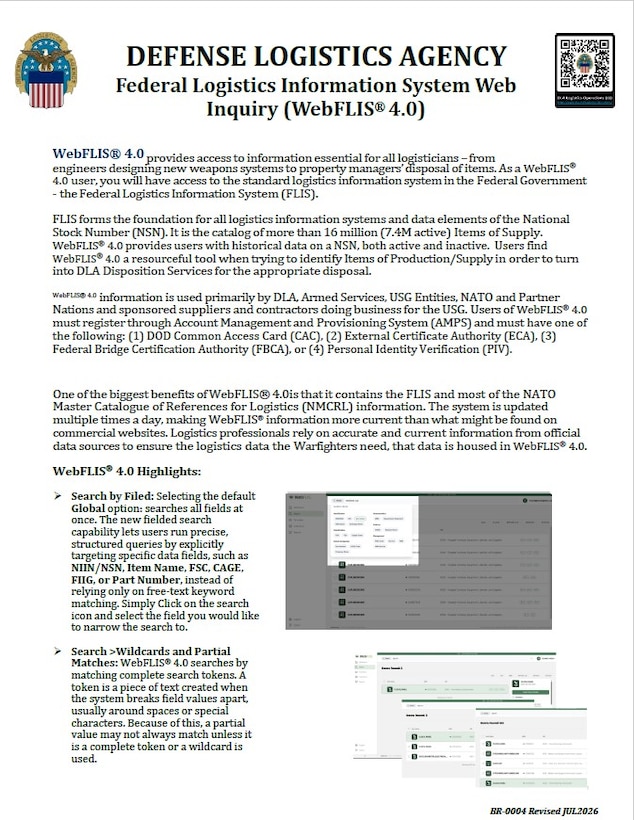 J3 Federal Logistics Information System Web Inquiry (WebFLIS 4.0) thumbnail