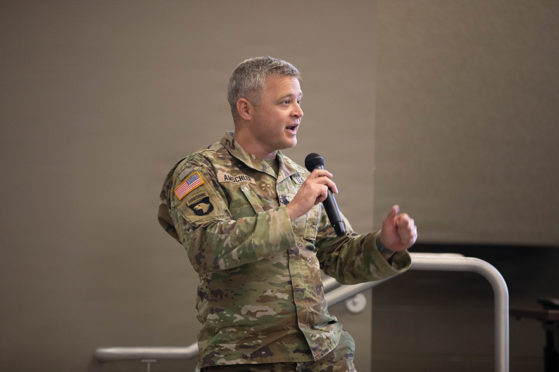 U.S. Army Lt. Col. Joseph Amschler speaks during the Kentucky Resilience and Emergency Preparedness (K-REP) Summit at Boone National Guard Center in Frankfort, Kentucky, June 16-17.