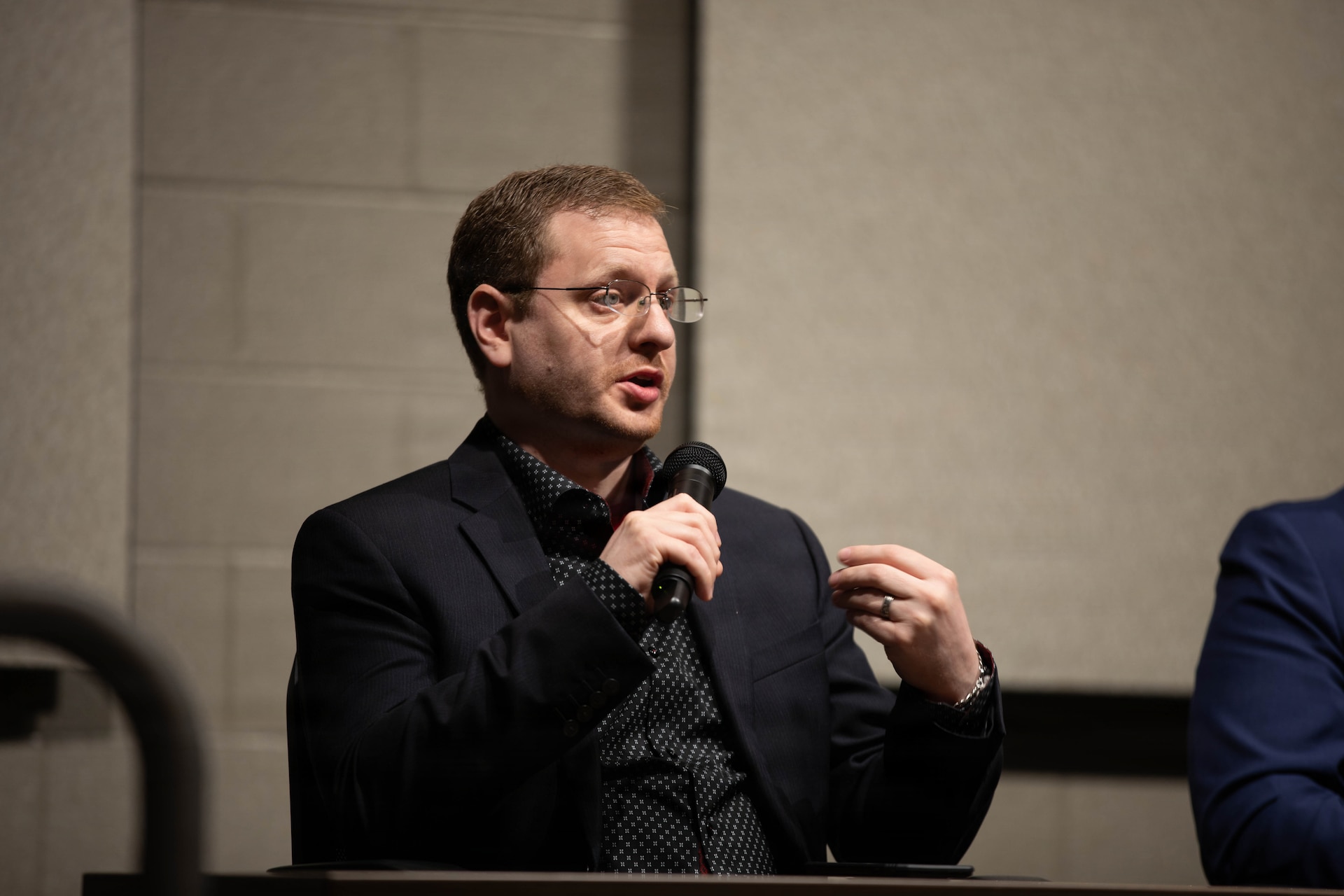 Barrett Gardner, Kentucky Office of Homeland Security, speaks during a panel discussion during the Kentucky Resilience and Emergency Preparedness (K-REP) Summit at Boone National Guard Center in Frankfort, Kentucky, June 16-17.