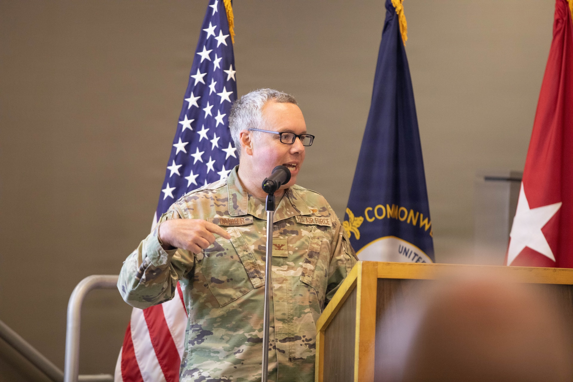U.S. Air Force Col. Thomas Banker, Colorado National Guard, discusses best practices during the Kentucky Resilience and Emergency Preparedness (K-REP) Summit at Boone National Guard Center in Frankfort, Kentucky, June 16-17.