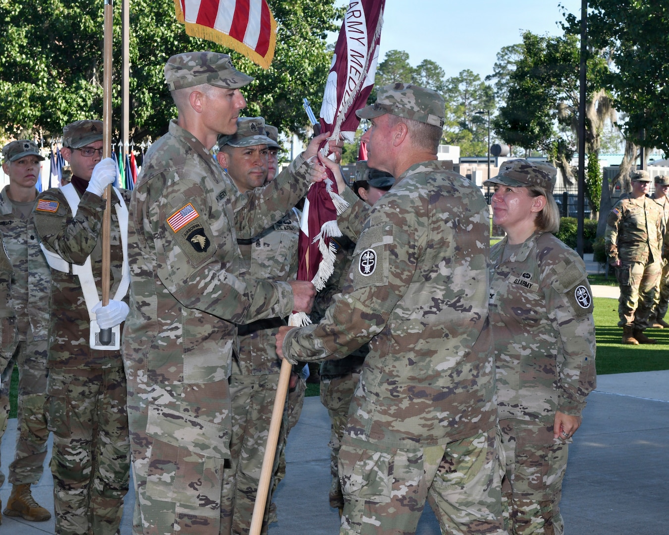 Leadership of U.S. Army Medical Department Activity–Fort Stewart officially transitioned July 8 as Col. Margaret Berryman relinquished command of Winn Army Community Hospital to Col. Alex Montgomery during a change of command ceremony at Cashe Garden.