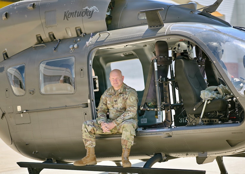 Sgt. 1st Class Joshua Settles poses for a portrait at Boone National Guard Center in Frankfort, Kentucky, June 26, 2026, before his retirement ceremony.