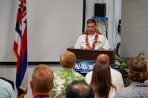 Lt. Cmdr. Michael Johnson relieved Cmdr. Nathan Battle as NUWC Division, Keyport Detachment Pacific’s new officer in charge during a Change of Charge ceremony at the Navy Lodge on Ford Island, July 10. NUWC Division, Keyport Commanding Officer Capt. Brandon Monaghan served as presiding officer speaker.