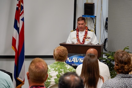 Lt. Cmdr. Michael Johnson relieved Cmdr. Nathan Battle as NUWC Division, Keyport Detachment Pacific’s new officer in charge during a Change of Charge ceremony at the Navy Lodge on Ford Island, July 10. NUWC Division, Keyport Commanding Officer Capt. Brandon Monaghan served as presiding officer speaker.