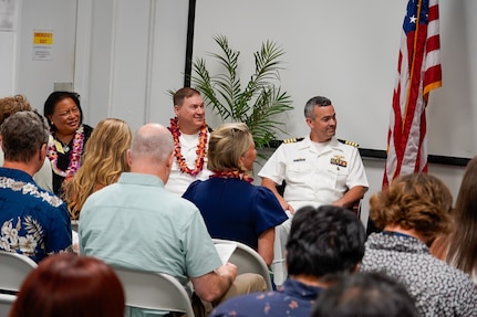 Lt. Cmdr. Michael Johnson relieved Cmdr. Nathan Battle as NUWC Division, Keyport Detachment Pacific’s new officer in charge during a Change of Charge ceremony at the Navy Lodge on Ford Island, July 10. NUWC Division, Keyport Commanding Officer Capt. Brandon Monaghan served as presiding officer speaker.