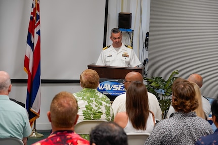 Lt. Cmdr. Michael Johnson relieved Cmdr. Nathan Battle as NUWC Division, Keyport Detachment Pacific’s new officer in charge during a Change of Charge ceremony at the Navy Lodge on Ford Island, July 10. NUWC Division, Keyport Commanding Officer Capt. Brandon Monaghan served as presiding officer speaker.