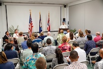 Lt. Cmdr. Michael Johnson relieved Cmdr. Nathan Battle as NUWC Division, Keyport Detachment Pacific’s new officer in charge during a Change of Charge ceremony at the Navy Lodge on Ford Island, July 10. NUWC Division, Keyport Commanding Officer Capt. Brandon Monaghan served as presiding officer speaker.
