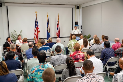 Lt. Cmdr. Michael Johnson relieved Cmdr. Nathan Battle as NUWC Division, Keyport Detachment Pacific’s new officer in charge during a Change of Charge ceremony at the Navy Lodge on Ford Island, July 10. NUWC Division, Keyport Commanding Officer Capt. Brandon Monaghan served as presiding officer speaker.