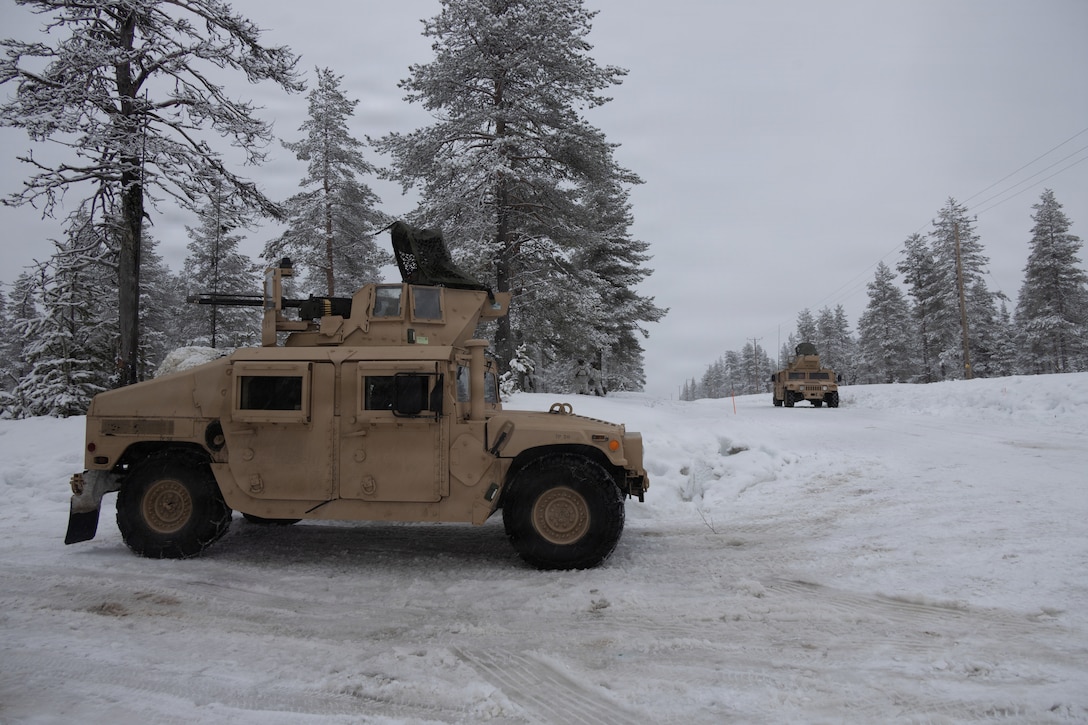 U.S. Marines with Combat Logistics Battalion 6, Combat Logistics Regiment 2, 2nd Marine Logistics Group, maintain defensive positions in Kamijarvi, Finland, March 16, 2026. During exercise Cold Response 26, CLB-6 provided combat service support to 2nd Battalion, 6th Marine Regiment, 2nd Marine Division, including logistical resupplies and motorized heavy weapon support. This event marks one of the first times U.S. Marines have conducted this type of integrated infantry training with their Finnish counterparts since Finland joined the NATO Alliance. A key component of NATO's enhanced vigilance activity Arctic Sentry, exercise Cold Response 26 is a Norwegian-led winter military exercise designed to enhance collective defense capabilities and ensure U.S. readiness to rapidly deploy and seamlessly operate alongside NATO Allies in challenging arctic conditions.