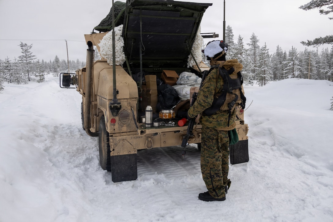 U.S. Marine Corps Lance Cpl. Gavin Aymond, a water support technician with Combat Logistics Battalion 6, Combat Logistics Regiment 2, 2nd Marine Logistics Group, boils water in the back of a Humvee in Kamijarvi, Finland, March 16, 2026.  During exercise Cold Response 26, CLB-6 provided combat service support to 2nd Battalion, 6th Marine Regiment, 2nd Marine Division, including logistical resupplies and motorized heavy weapon support. This event marks one of the first times U.S. Marines have conducted this type of integrated infantry training with their Finnish counterparts since Finland joined the NATO Alliance. A key component of NATO's enhanced vigilance activity Arctic Sentry, exercise Cold Response 26 is a Norwegian-led winter military exercise designed to enhance collective defense capabilities and ensure U.S. readiness to rapidly deploy and seamlessly operate alongside NATO Allies in challenging arctic conditions.