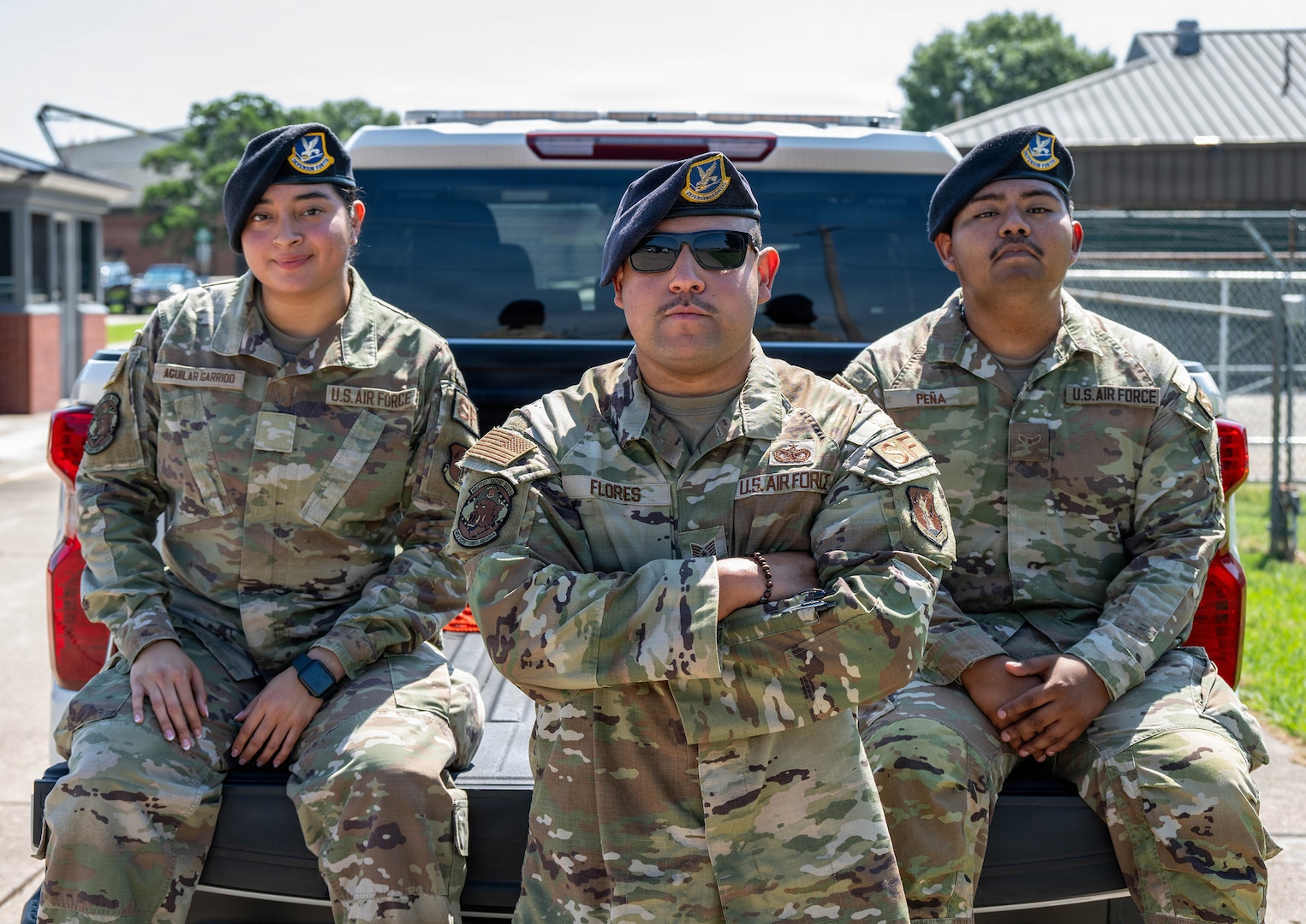 Airman Basic Giselle Aguilar-Garrido, Airman 1st Class Arturo Peña and Tech. Sgt. Jaime Flores, all with the 188th Security Forces Squadron at Ebbing Air National Guard Base, Arkansas, have been chosen for a deployment to Guatemala in August because of their Spanish language fluency.
