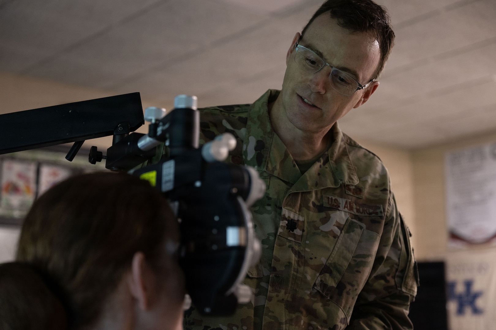 U.S. Air Force Lt. Col. John Adams, performs an eye exam during the Green River Area Wellness Innovative Readiness Training, or IRT, mission, June 17, 2026.