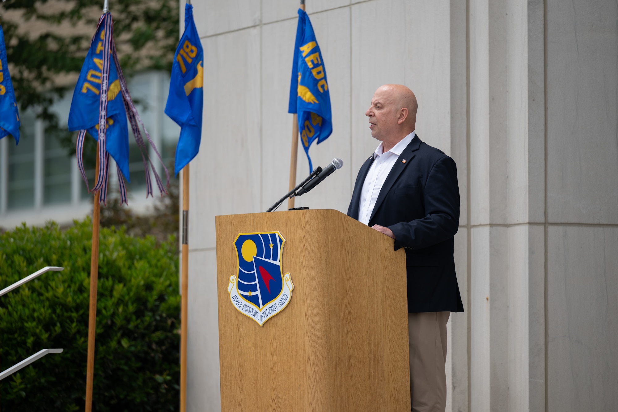 U.S. Rep. Scott DesJarlais speaks prior to the formal rededication of Arnold Engineering Development Complex during the AEDC 75th anniversary open house celebration June 27, 2026, at Arnold Air Force Base, Tenn., headquarters of AEDC. AEDC was originally dedicated by then-President Harry S. Truman on June 25, 1951, in honor of the late Gen. Henry “Hap” Arnold. (U.S. Air Force photo by Keith Thornburgh)