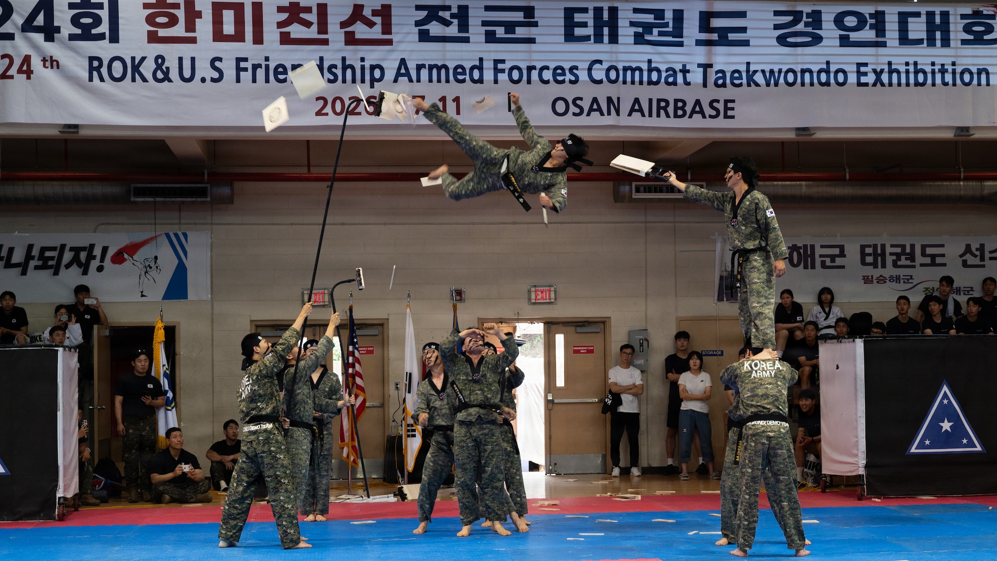 Performers demonstrate taekwondo.