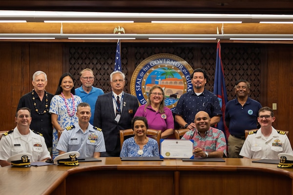 he Governor of Guam Lourdes Alfague "Lou" Leon Guerrero, center, meets with members of the U.S. military community and stakeholders after signing a proclamation, May 22, 2026, in the Governor’s office, at Hagatna, Guam, proclaiming the day as National Maritime Day. National Maritime Day is celebrated each year to recognize one of our country’s most important industries, and honor the sacrifices of past and present U.S. merchant mariners. (U.S. Navy photo by Grady T. Fontana)