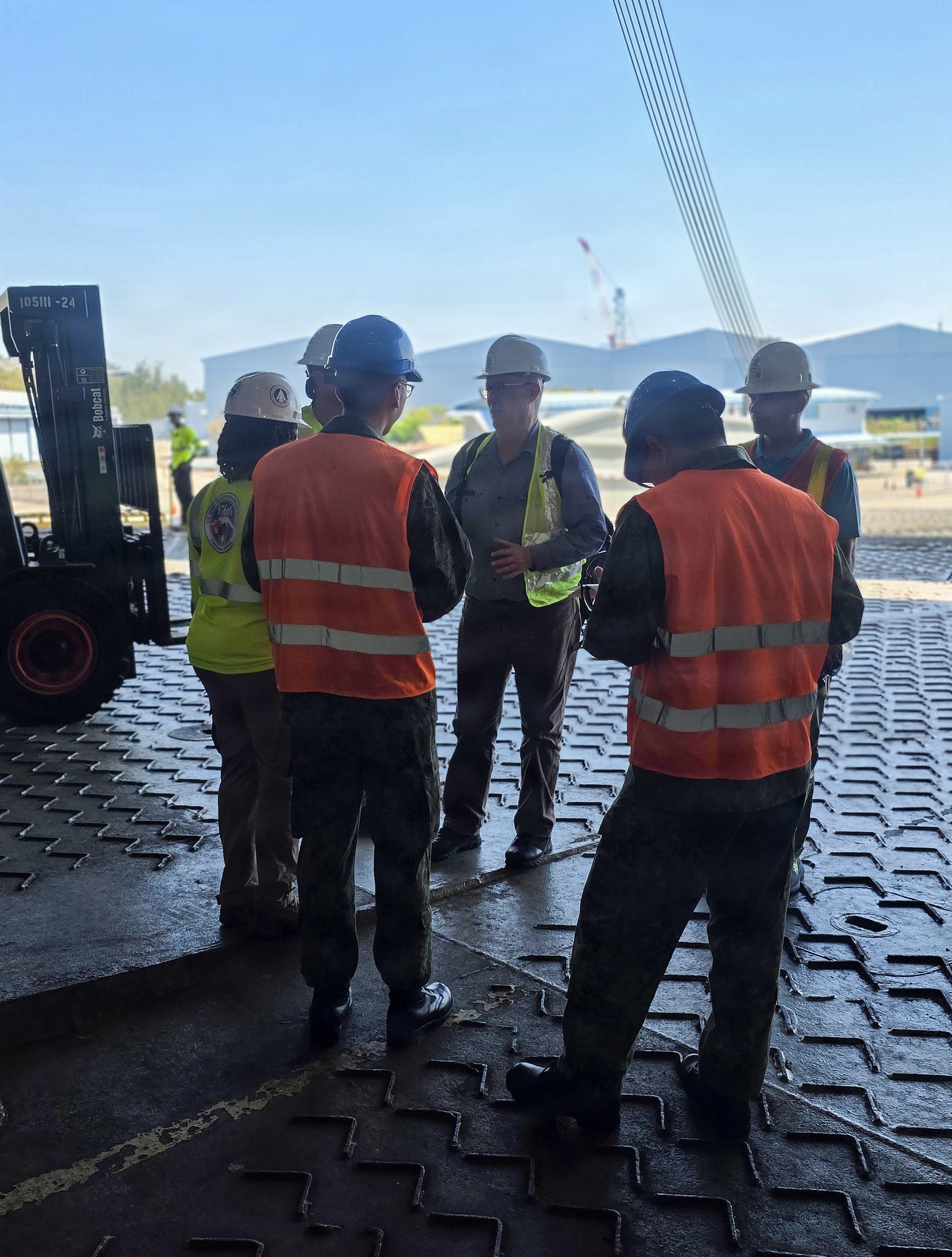 A team from Military Sealift Command Far East, discuss port operations with stakeholders aboard Maritime Administration ship MV Cape Horn (T-AKR 5068) at Subic Bay, Philippines, during exercise Balikatan 2026, April 9. (Courtesy photo)