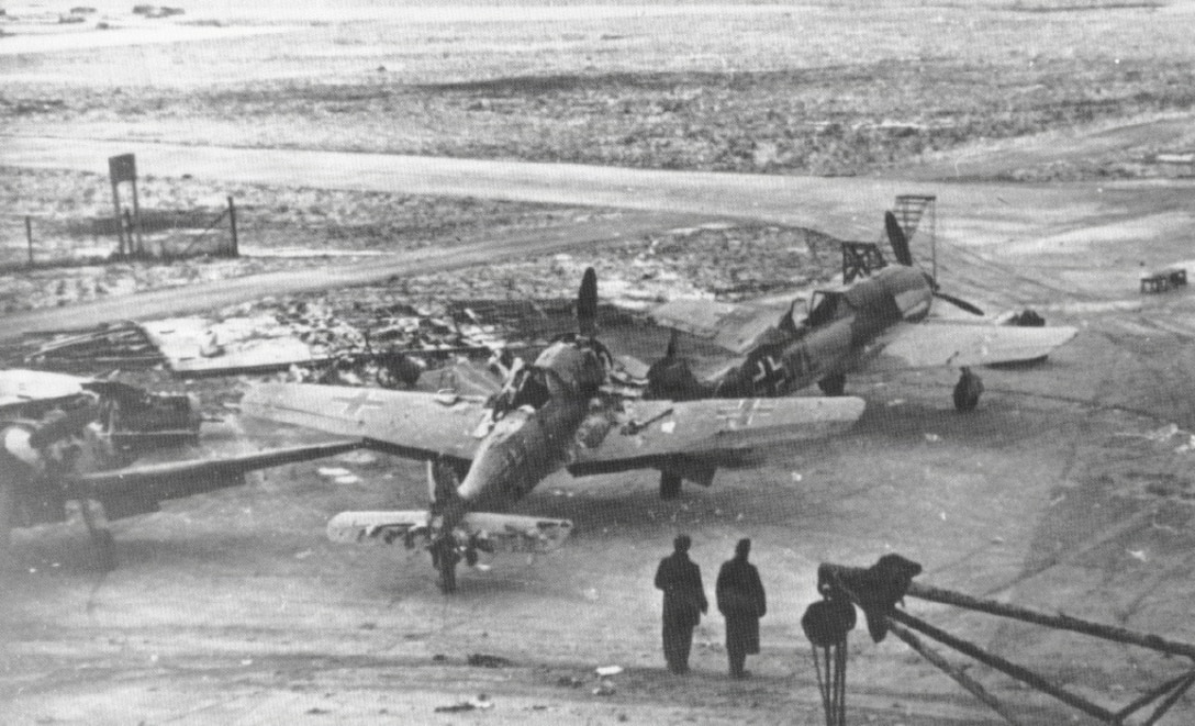 German photo of the damage at Kjeller Airfield in Norway after the bombing ran by the 392nd Bomb Group, 8th Air Force. (Courtesy photo)