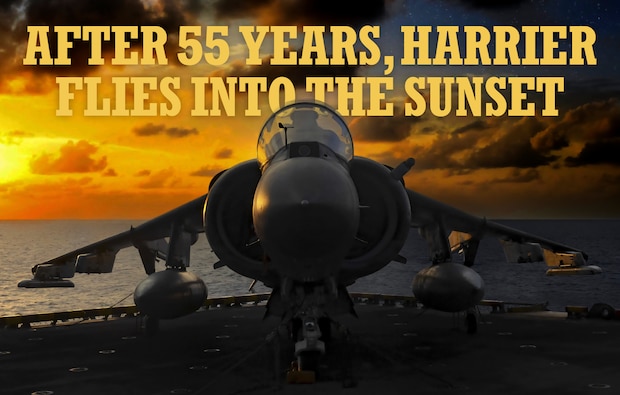 An AV-8B Harrier II, attached to Marine Medium Tiltrotor Squadron 163 (Reinforced) rests on the flight deck elevator of amphibious assault ship USS Boxer (LHD 4), Oct. 25, 2019. The Boxer Amphibious Ready Group and 11th Marine Expeditionary
Unit were deployed to the U.S. 7th Fleet area of operations to support regional stability, reassure partners and allies, and maintain a presence to respond to any crisis, ranging from humanitarian assistance to contingency operations. (U.S. Navy photo illustration by Fred Flerlage; imagery by Mass Communication Specialist 2nd Class Dale M. Hopkins)