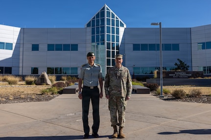 General Gregory Guillot, commander, North American Aerospace Defense Command and U.S. Northern Command and General Eirik Kristoffersen, Norwegian Chief of Defence, stand for a photo in front of the command’s headquarters building in Colorado Springs, Colorado, July 14, 2026. General Kristoffersen visited NORAD and USNORTHCOM to discuss opportunities for arctic and High North collaboration.  (U.S. Department of War photo by MSgt Tabitha M. Lee)