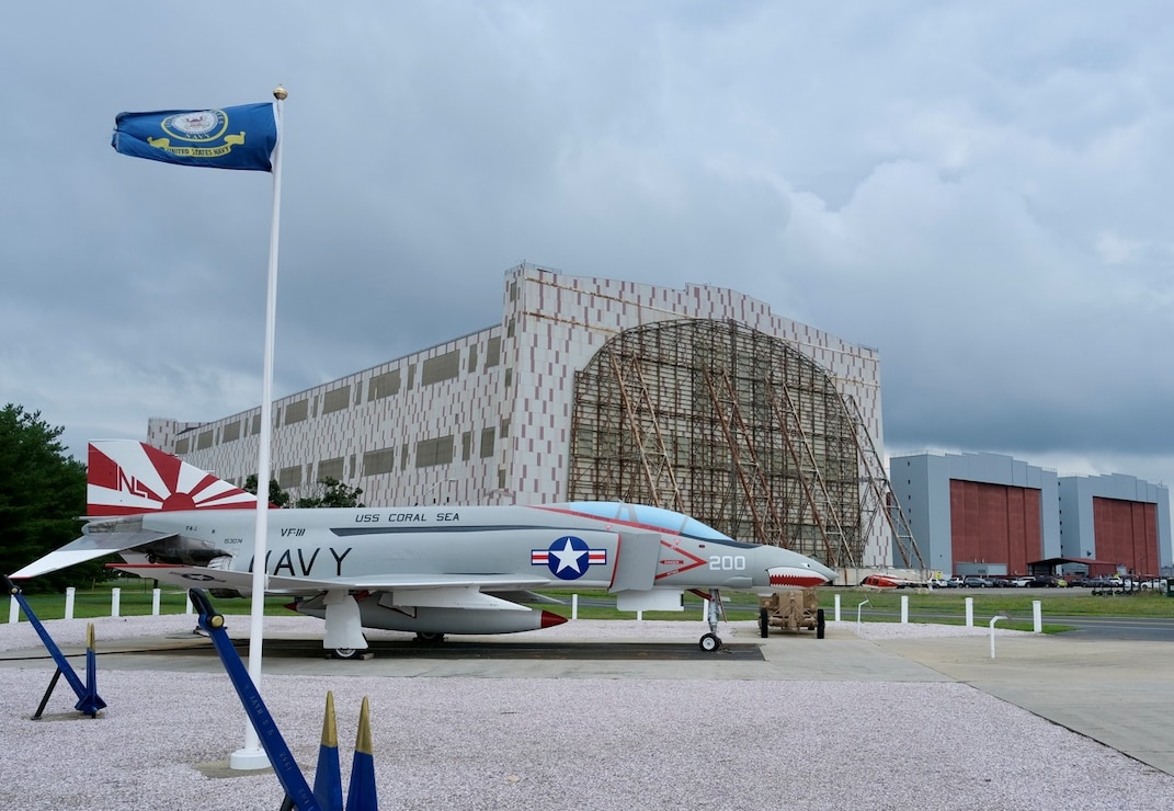 Sailors and civilians volunteered their time for months to get an F-4 Phantom restored at the Navy Lakehurst Air Park near Hangar One.