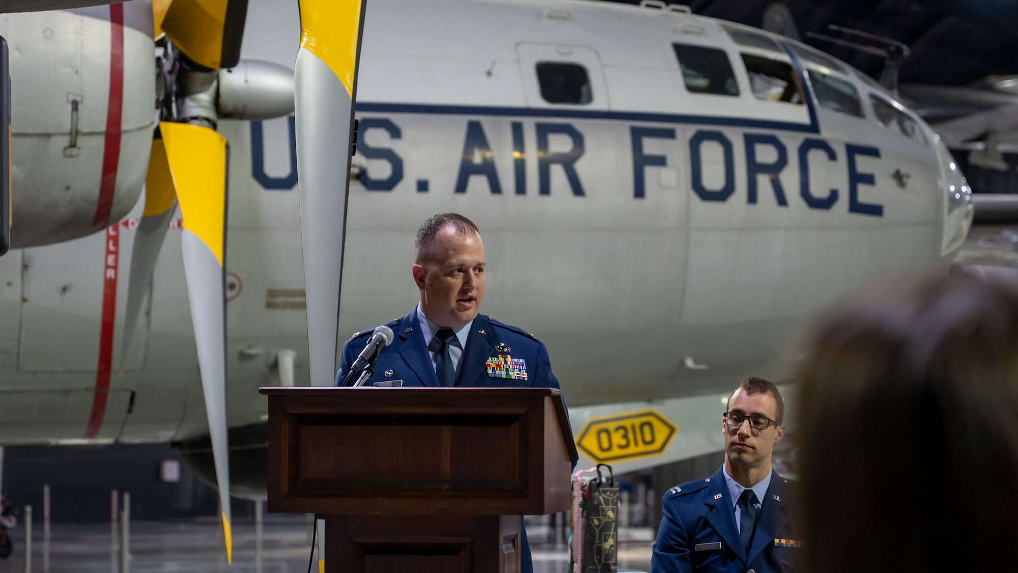 Col. John Minear gives the opening remarks for the Ballistic Missiles Analysis Squadron’s change of command ceremony.