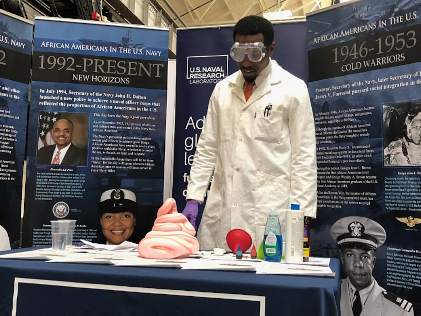 U.S. Naval Research Laboratory (NRL) Research Chemist Darryl Boyd, Ph.D., performs simple science experiments to encourage interest in Science, Technology, Engineering, and Math (STEM) at Hillside Elementary School, Georgia, Feb. 27, 2017. (U.S. Navy photo)