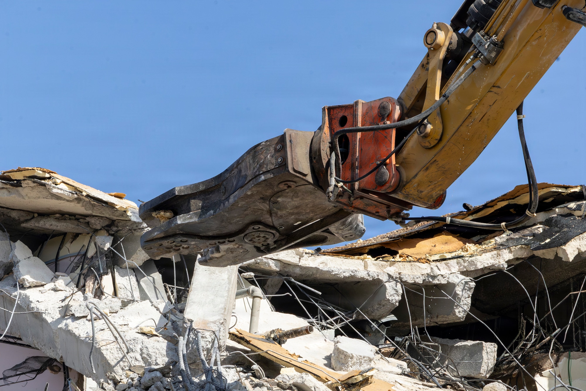 Heavy equipment demolishes the former United States Air Force Regional Hospital Sheppard Air Force Base at Sheppard AFB, Texas, July 15, 2026.