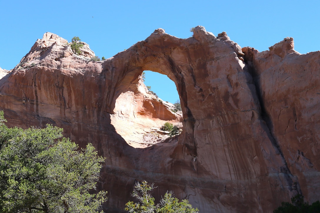 Photo of Window Rock, a natural sandstone arch, serving as a landmark for the capital of Navajo Nation June 1 in Window Rock, Arizona.