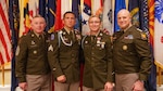 U.S. Army Command Sgt. Maj. Rodney Kendrick, left, the Army National Guard command sergeant major, poses with U.S. Army Sgt. Michael Fouts, representing the Arizona Army National Guard, U.S. Army Spc. Brandon Brown, representing the Florida Army National Guard, and U.S. Army Lt. Gen. Jonathan Stubbs, director of the Army National Guard, following the Army National Guard Best Warrior Competition awards ceremony at Camp Blanding Joint Training Center, Fla., July 15, 2026.