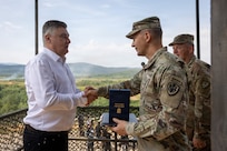 Croatian President Zoran Milanović presents the Croatian Army Gold Medal to U.S. Army Col. Scott McLearn, during the culminating event of Exercise Combat Power 26, in Slunj, Croatia, July 1, 2026.