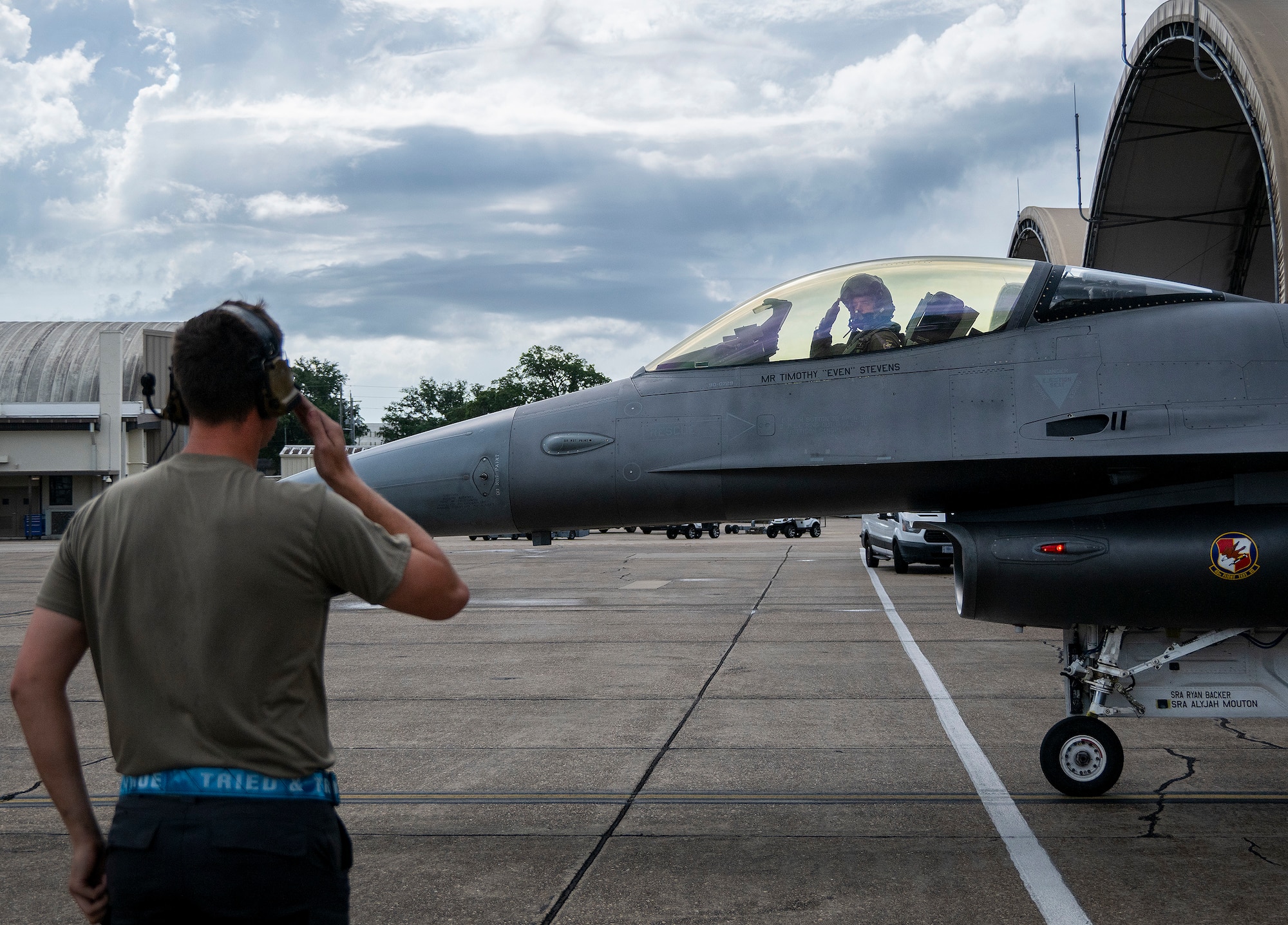 An F-16 Fighting Falcon modified for the Viper Experimentation and Next-gen Operations Model – Autonomy Flying Testbed (VENOM) program conducts flight operations during autonomous systems testing.